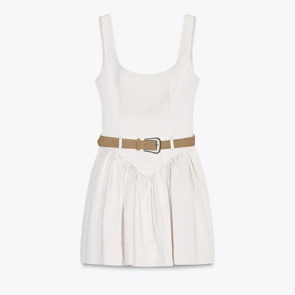 NWT 🌟 Zara Cream belted mini dress XS - Picture 10 of 10